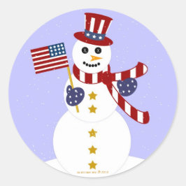 USA Patriotic Snögubbe med Flagga Round Stickers Runt Klistermärke