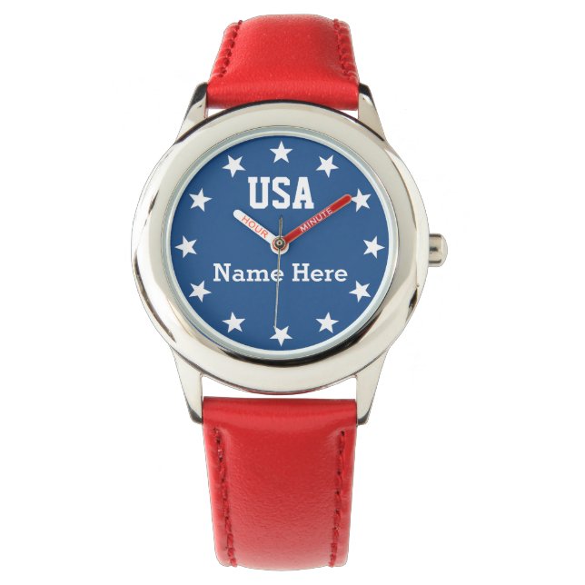 USA Patriotic ~ Star Numeral Markers Armbandsur (Framsida)