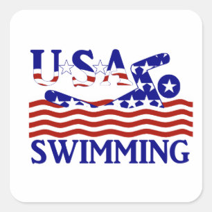 USA Patriotic Swimming Sports Fyrkantigt Klistermärke