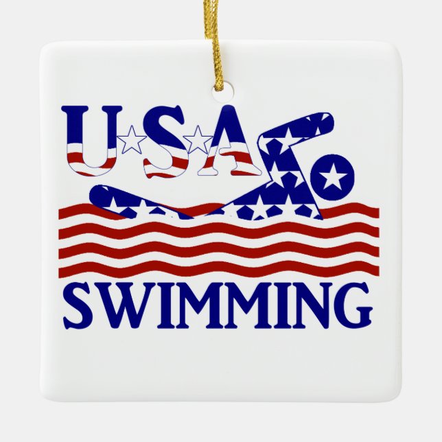 USA Patriotic Swimming Sports Julgransprydnad Metall (Framsida)