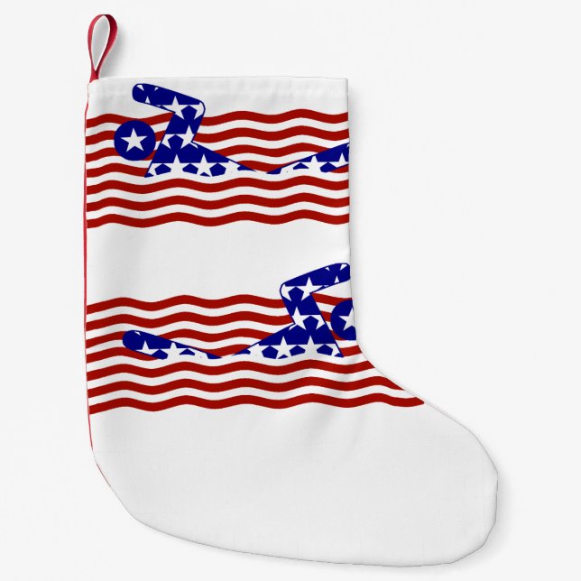 USA Patriotic Swimming Sports Liten Julstrumpa (Framsidan)