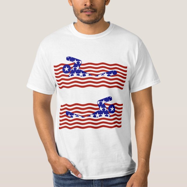 USA Patriotic Swimming Sports Tee Shirt (Framsida)