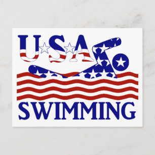 USA Patriotic Swimming Sports Vykort