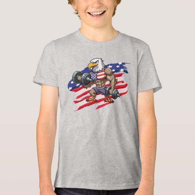 USA/patriotic weightlifting bald eagle T Shirt (Framsida)