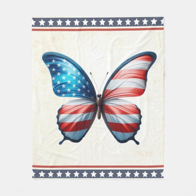 USA/patriotisk 4:e juli-fjäril Fleecefilt (Framsidan)