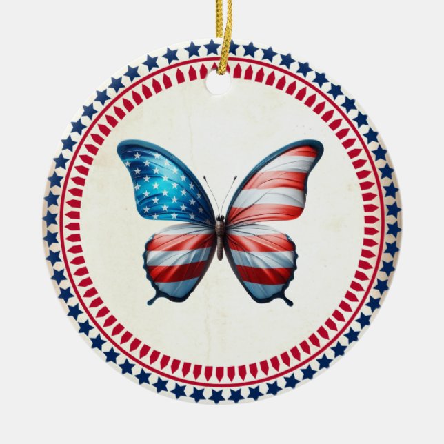 USA/patriotisk 4:e juli-fjäril Julgransprydnad Keramik (Framsidan)