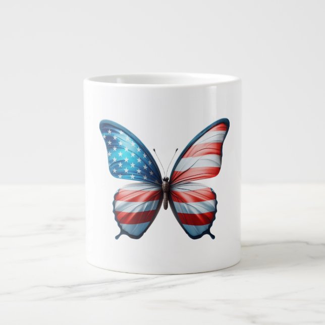 USA/patriotisk 4:e juli-fjäril Jumbo Mugg (Framsidan)