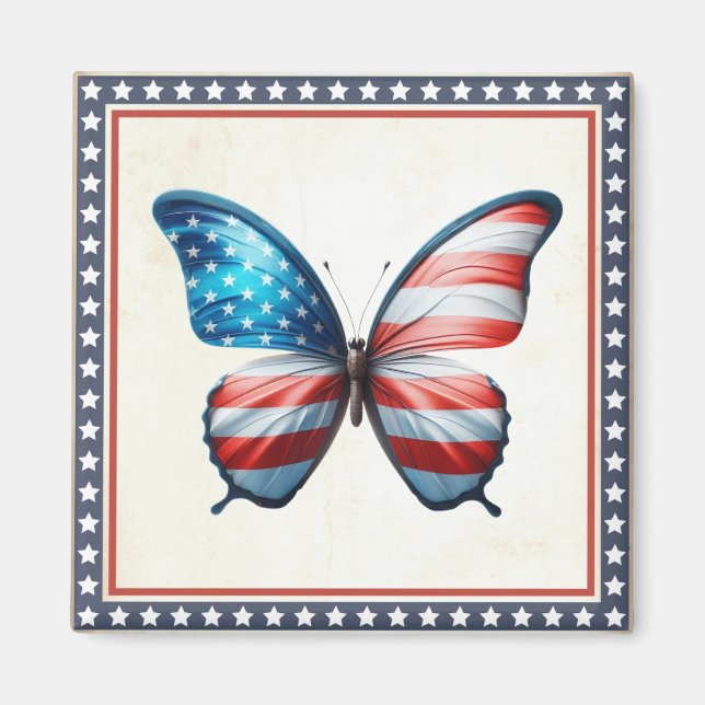 USA/patriotisk 4:e juli-fjäril Magnet (Framsidan)