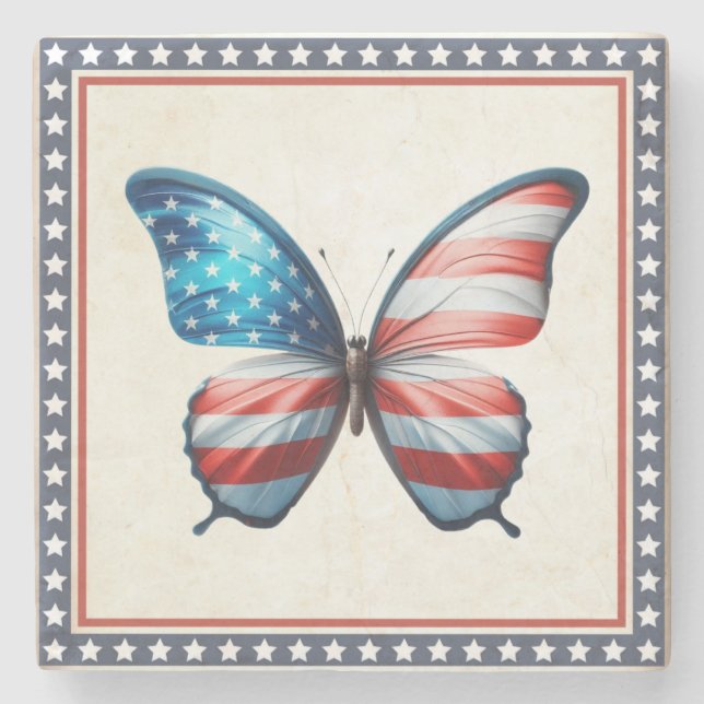 USA/patriotisk 4:e juli-fjäril Stenunderlägg (Framsidan)