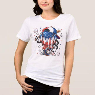 USA Patriotisk Baseballmaskot Drip T Shirt