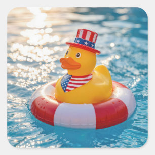 USA Patriotisk gul gummiand i poolen Fyrkantigt Klistermärke
