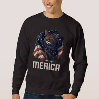 USA Patriotisk Katt 4:e Juli Amerikansk Flagga Mer Lång Ärmad Tröja