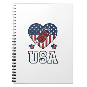 USA Patriotisk Smällare Hjärtan Vintage Vektor Trö Anteckningsbok