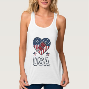 USA Patriotisk Smällare Hjärtan Vintage Vektor Trö Linne Med Racerback
