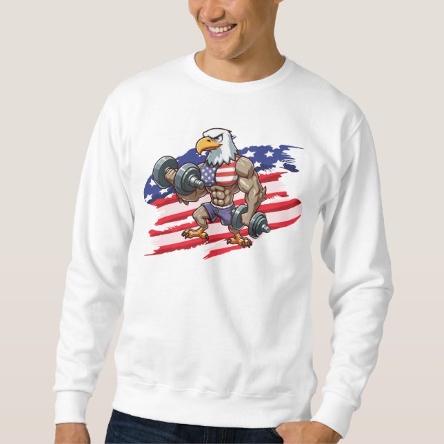 USA/patriotisk tyngdlyftning vit örn Lång Ärmad Tröja (Framsida)
