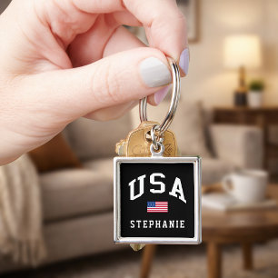 USA Patriotiska Självständighetsdagen Amerikansk F Fyrkantig Silverfärgad Nyckelring