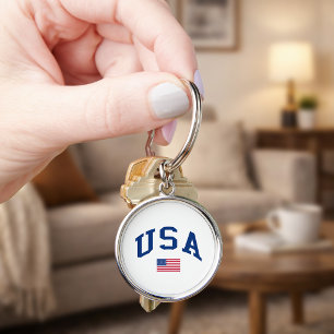 USA Patriotiska Självständighetsdagen Amerikansk F Rund Silverfärgad Nyckelring