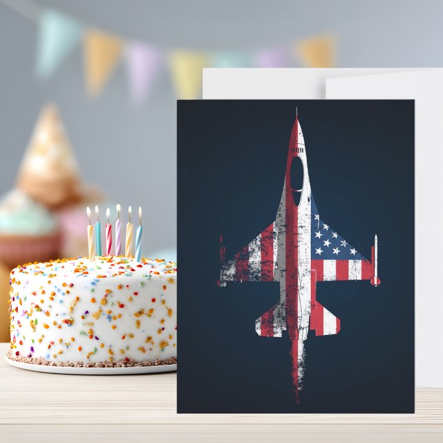 USA Patriotiskt Jetfighter Flygplan Födelsedag Vykort (Skapare uppladdad)