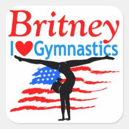 USA PERSONLIG GYMNASTICS STICKERS FYRKANTIGT KLISTERMÄRKE