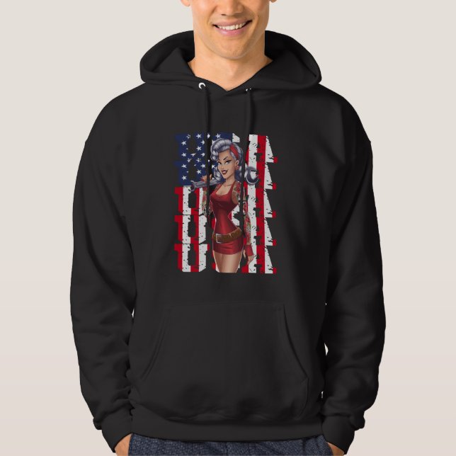 USA Pin-Up Girl with Wrench Hoodie (Framsida)