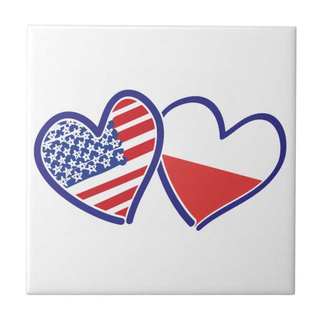 USA Polen Flagga Hearts Kakelplatta (Framsidan)