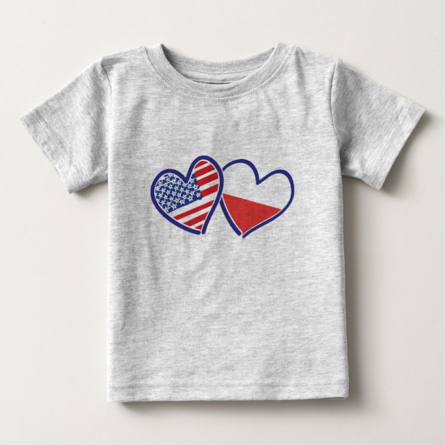 USA Polen Flagga Hearts Tee (Framsida)