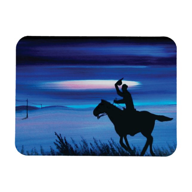 USA Pony Express 🐎 Cowboy Rider Painting Magnet (Horisontell)