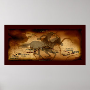 USA Pony Express Karta Route Art Poster