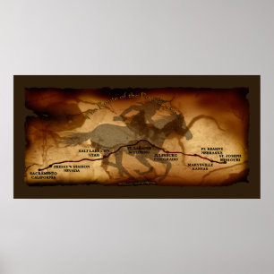 USA Pony Express Karta Route Art Poster