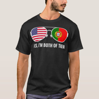 USA Portugal Flagga Sunglass Portugisiska amerikan T Shirt