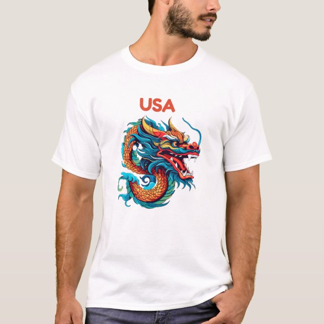USA Power Dragon - Power Version T-Shirt (Framsida)