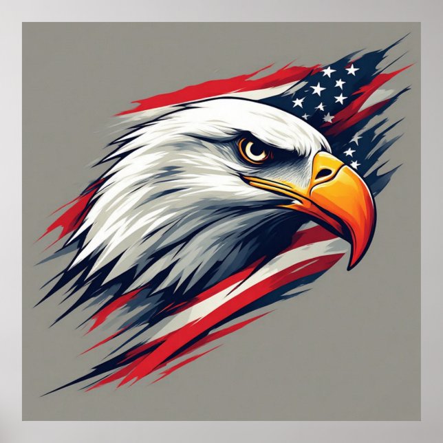 USA Pride-gåva – Vit Huvudad Örn med amerikansk fl Poster (Framsidan)