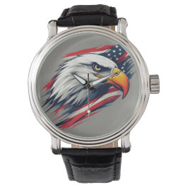 USA Pride-gåva – Vit Huvudörn med amerikansk flagg Armbandsur