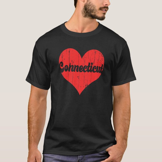 USA Proud America State Flag Heart Love Connecticu T Shirt (Framsida)