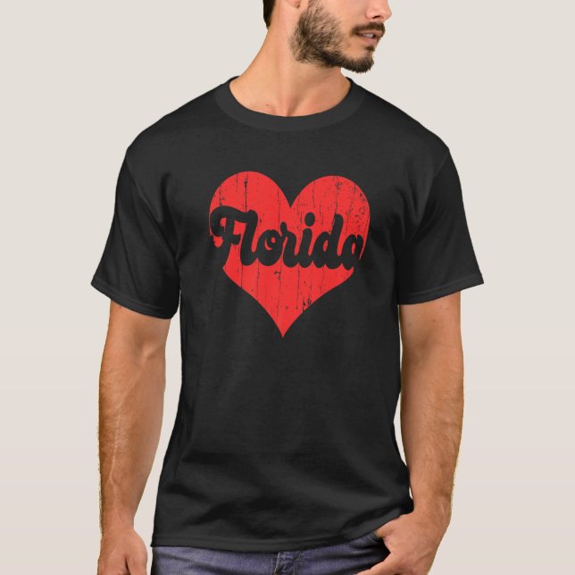 USA Proud America State Flag Heart Love Florida  T Shirt (Framsida)