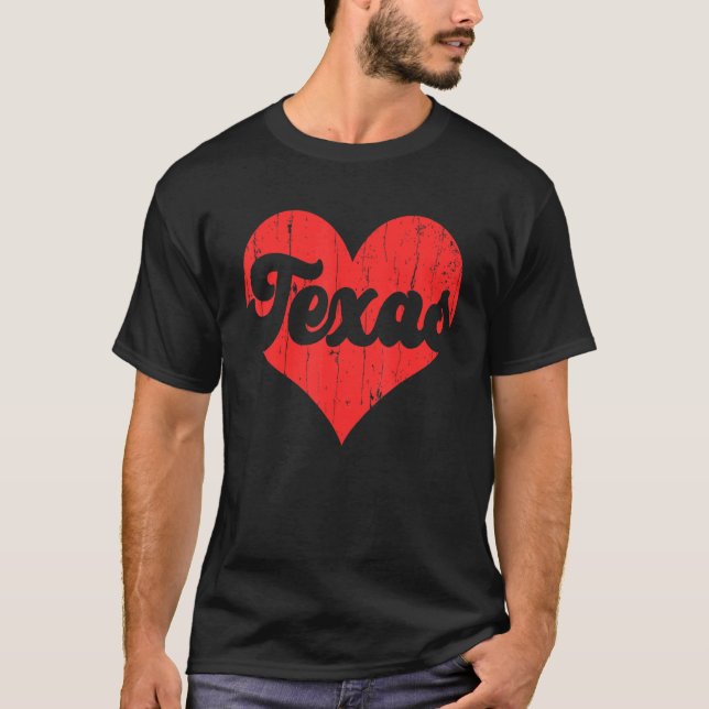 USA Proud America State Flag Heart Love Texas T Shirt (Framsida)