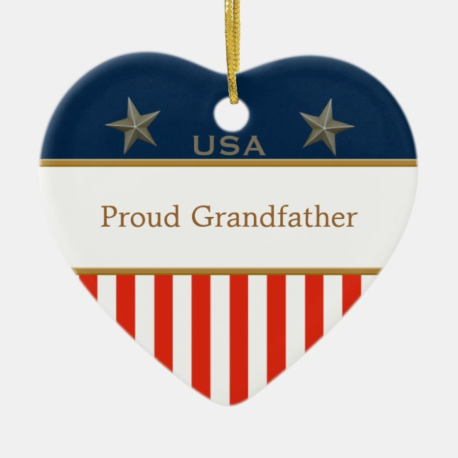 USA Proud Grandfather Patriotic Heart Ram Julgransprydnad Keramik (Framsidan)