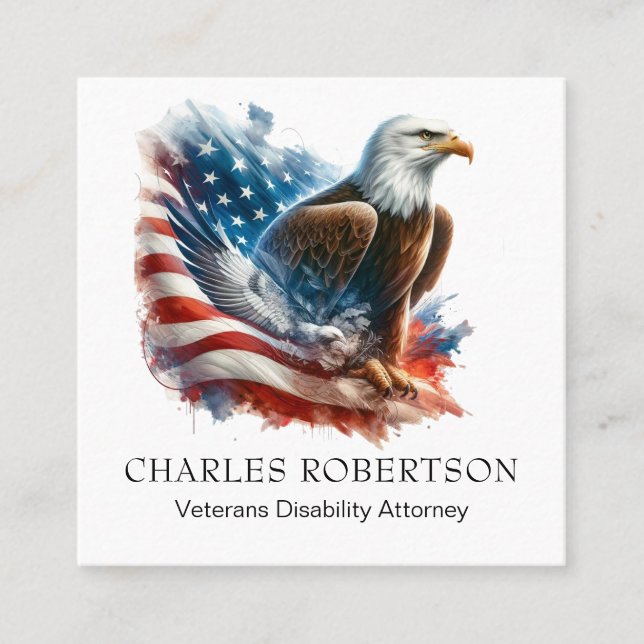 *~* USA . QR AP16 Amerikanska Flagga Örn Fyrkantigt Visitkort (Framsida)