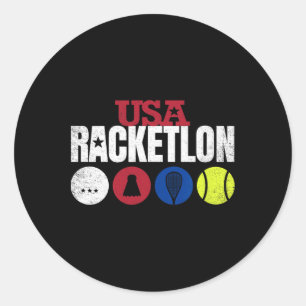 Usa Racketlon - Bord Tennis Badminton Squash Tenn Runt Klistermärke