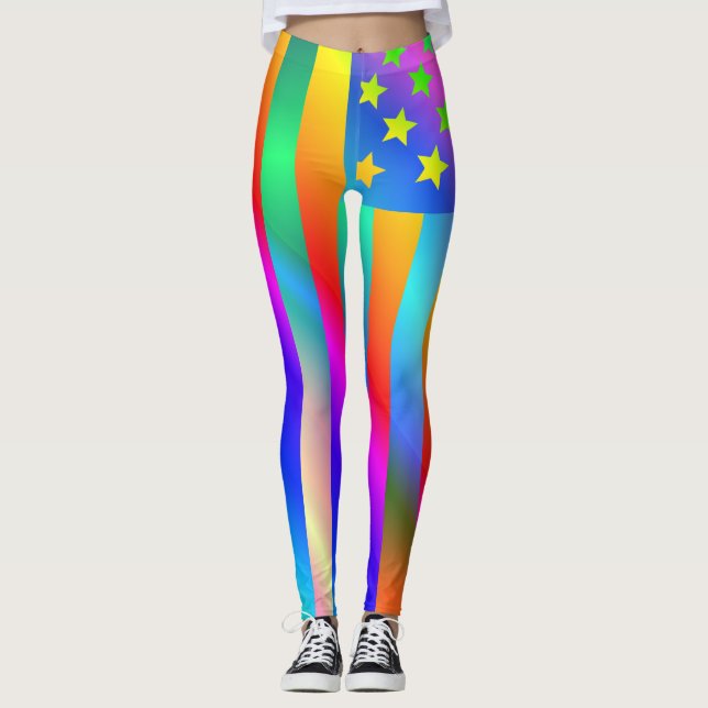 USA Rainbow Flagga Leggings (Framsida)
