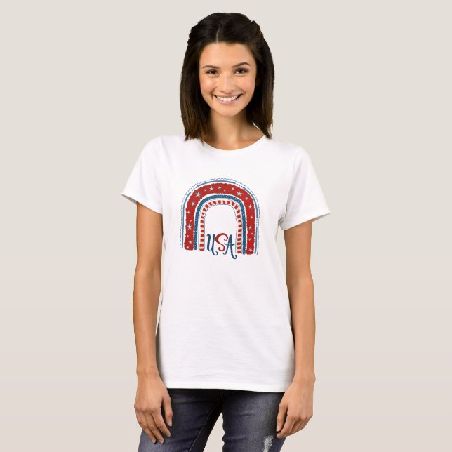 USA Rainbow Patriotic Roligt Inspiritivity T-Shirt (Hel framsida)