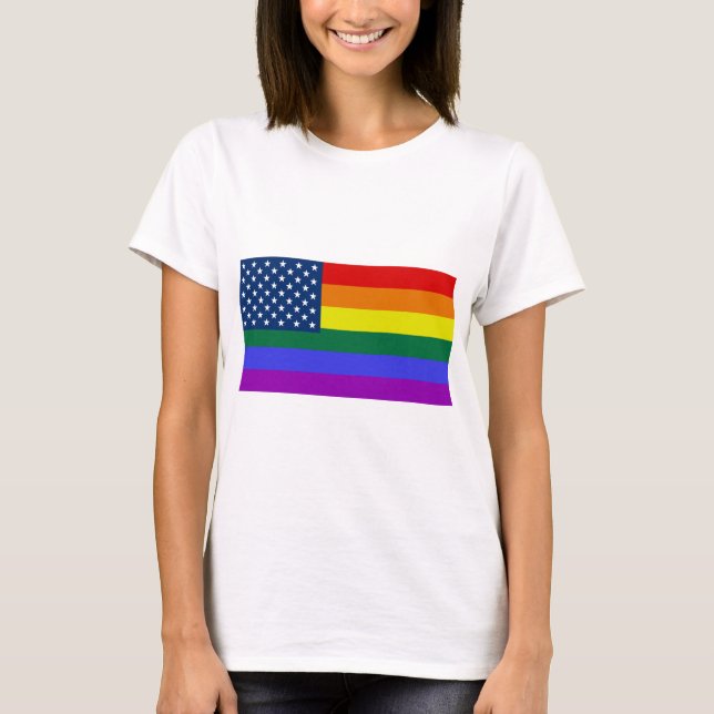 USA Rainbow Pride T Shirt (Framsida)