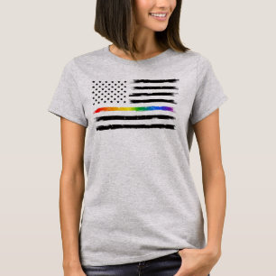 USA Rainbow Pride Thin Line Vintage T Shirt