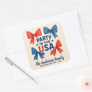 USA Red and Blue Bows Patriotic Fyrkantigt Klistermärke