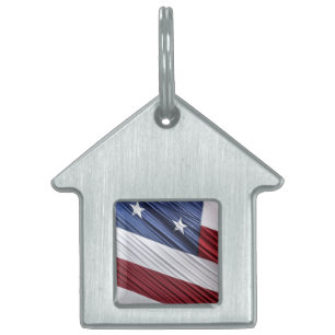 USA Red, White and Blue American Patriotic Flagga Namnbricka Husdjur