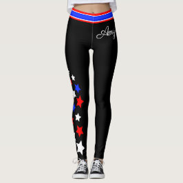 USA - Red White and Blue Stars (ditt namn) Leggings