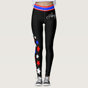 USA - Red White and Blue Stars (ditt namn) Leggings