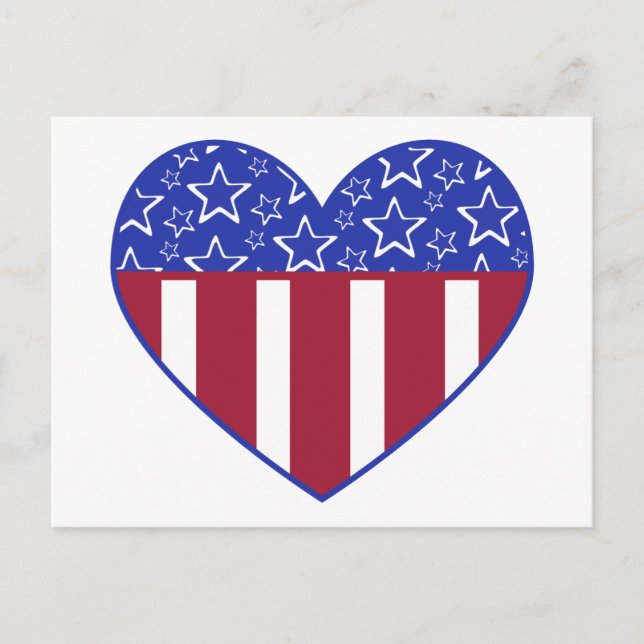 USA Red White och Blue Heart vycard Vykort (Framsida)