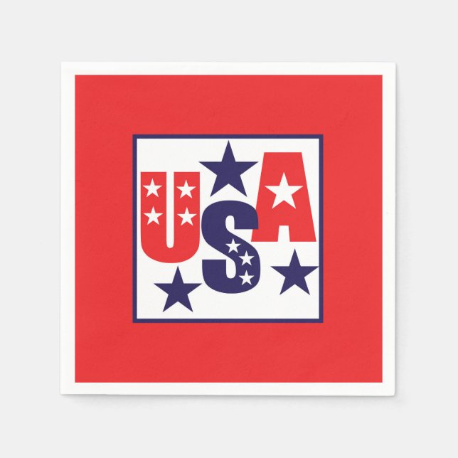 USA Red, White och Blue med stjärnor Pappersservett (Framsidan)