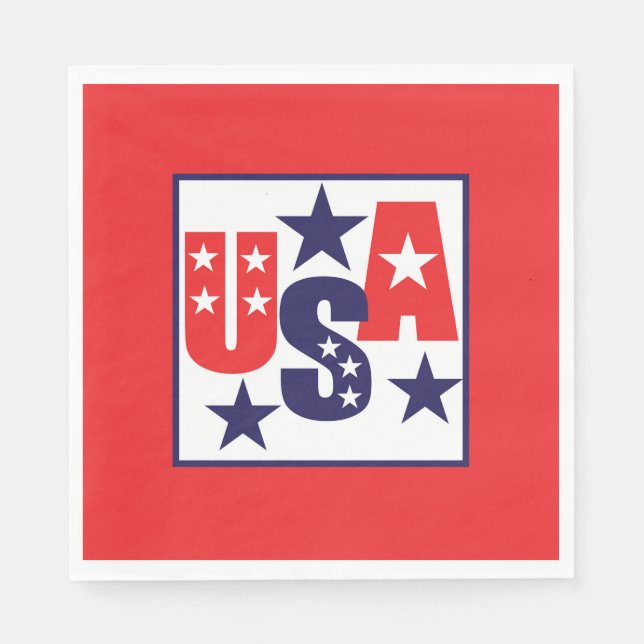 USA Red, White och Blue med stjärnor Pappersservett (Framsidan)